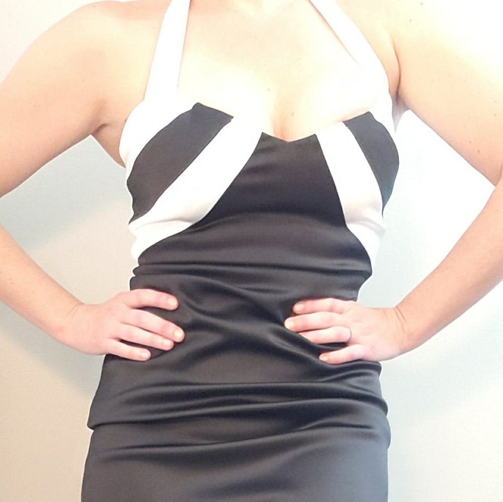 Cache Tuxedo Ruched Halter Satin Cocktail Dress C… - image 6